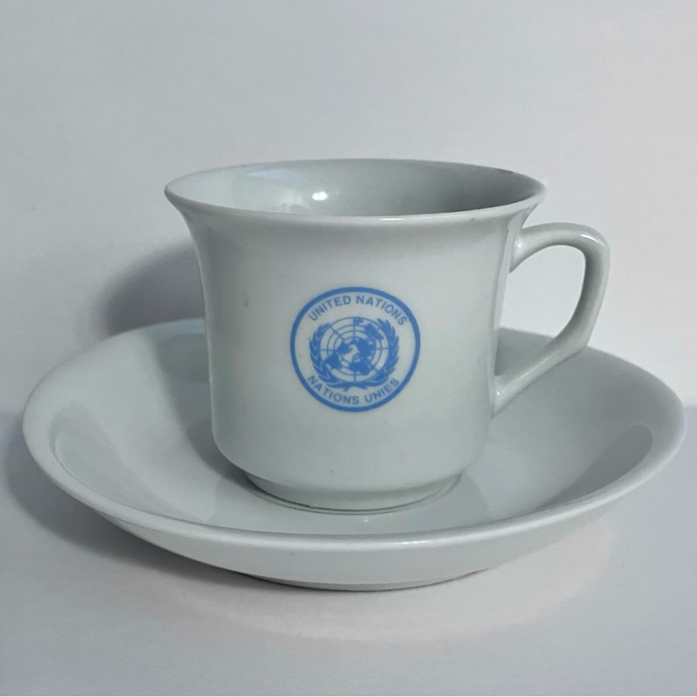 Vintage UNITED NATIONS Espresso Cup & Saucer / RARE SOUVENIR From NEW YORK CITY
